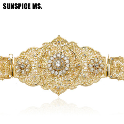 

New Vintage European Women Hollow Flower Waist Chain Crystal Metal Belt Belly Chain Indian Turkish Royal Wedding Body Jewelry