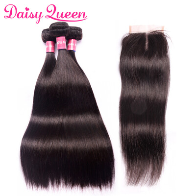 

8A Brazilian Virgin Hair With Closure Straight Brazilian Hair Weave With Closure Unprocessed Human Hair 3 Bundles With Lace Closur