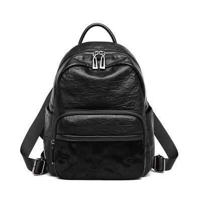 

Quality women PU backpack casual sports bag Korean students bag waterproof large capacity black