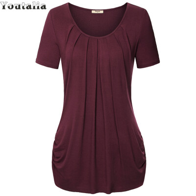 

Summer Style Tops Short Sleeve O-neck Knitted Women T-Shirts Elegant Pleated Floral Print Basic Tee Shirts XXXL Plus Size Top