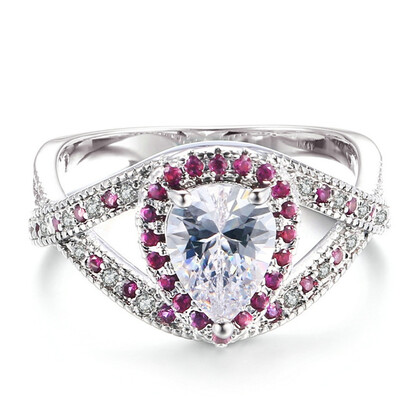 

High Quality Finger Rings Sliver Color With AAAWater Drop Cubic Zirconia Cocktail Jewelry For Women Wedding Rings R602