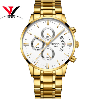 

2018 NIBOSI Gold Quartz Watch Top Brand Роскошные мужские часы Модный человек Наручные часы из нержавеющей стали Relogio Masculino Saatler