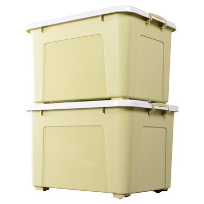

Baicaoyuan plastic storage box storage box cargo sundries storage box tote large thick belt pulley 130L 2 loaded Nordic green