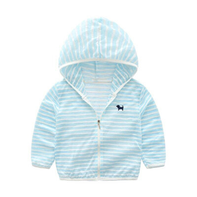

Kids Clothes Boys Girls Hooded Jacket Sun Protective Clothing Children Stripe Embroidery Thin Shirt Zipper Coat Summer Outerwear