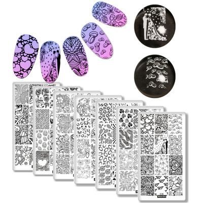 

Love Celebrate Theme Rectangle 7Pc Nail Art Stamp Template Set Leaf Panda Football Style Stamp Image Plate DIY Manicure Template