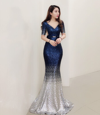 

Evening dress female new celebrity banquet party birthday party dress was thin host dress long section