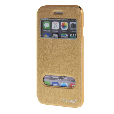 

MOONCASE Apple iPhone 6 Plus ( 5.5 inch ) Case Double Window View Leather Flip Bracket Back Case Cover Gold