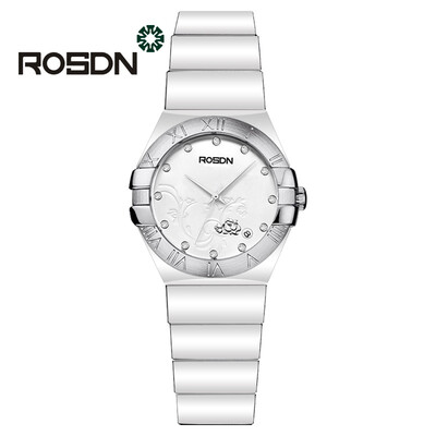 

ROSDN Top Brand Роскошные женские часы Керамические наручные часы Мода Rhinestone Кварцевые часы для девочек Модные часы