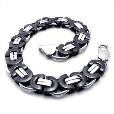 

Hpolw Stainless Steel Mens Bracelet Black Silver 86 Inch