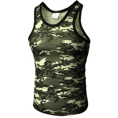 

Summer Fashion Mens Quick-drying Camouflage Vest Sports Fitness T-shirt Elastic Tight Vest