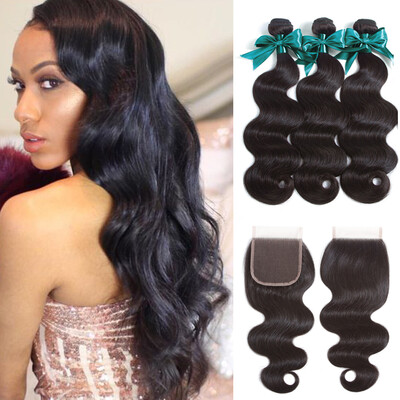 

Brazilian Virgin Hair Body Wave With Closure 4 Bundles Brazilian Body Wave With Closure Human Hair Weaves And Lace Closure