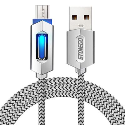 

USB3.1 Nylon Braided Lights LED Micro USB Cable Android Sync Data Cable Fast Charging Cables Phone Upgrades Accessories - Grey