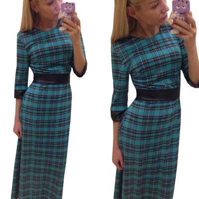 

Lovaru ™ высокое качество нового продукта осенние зимние платья зеленые клетчатые три четверти рукав шею тепло платья