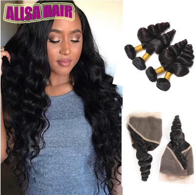 

8A Malaysian Loose Wave with Frontal Ear to Ear Closure With Bundles Baby Hair Human Hair Weave Lace Frontals&Bundle Deals