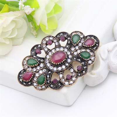 

Antique Turkish Women Round Brooch Broches Bijoux Retro Gold Color Corsage Flower Resin Brooches Lapel Hijab Scarf Pin Jewelry