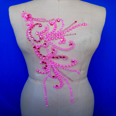 

New pure handmade rhinestones applique 4225cm sew on green red crystals patches trim for dress DIY accessories