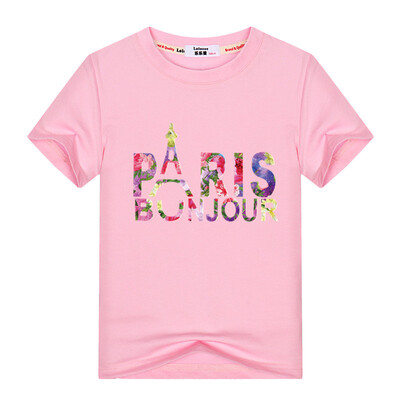 

Цветок PARIS Летние девушки белые 100% Хлопок tshirt tops Короткие рукава O-образным вырезом Письмо Печатная Повседневная футболка