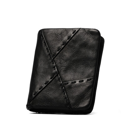 

Pabin wallet mens short head layer vegetable tanned leather wallet multifunction coin purse large capacity mosaic card package PB5081 black