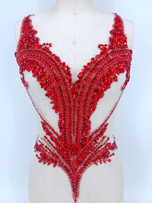 

Pure hand made sew on blackroyalbluerose red Rhinestones applique on mesh crystals patches trimming 5644cm dress accessory