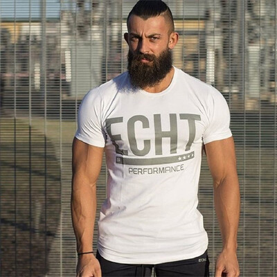 

Men T-shirt Short Sleeves Muscle Brother 2018 New Casual Fitness Slim Tshirt Printing Hip Hop Cotton Male Tee Top