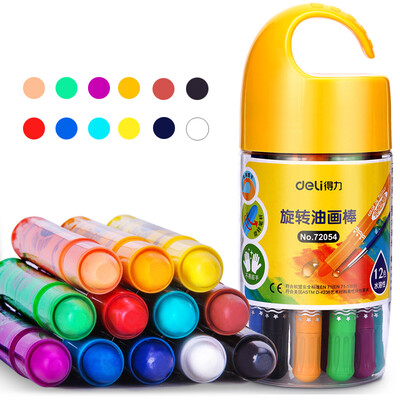 

Deli deli 12 color barrel student water soluble rotating oil pastels children washable crayons painting pen colorful rod 72054