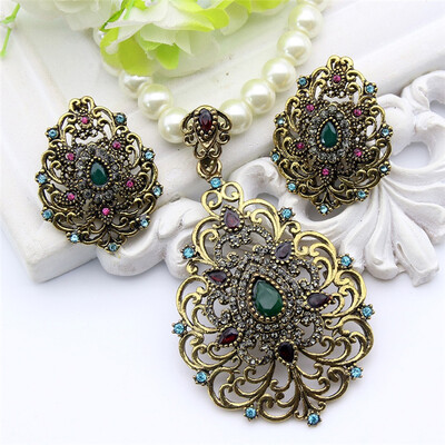 

Vintage Flower Imitation Pearl Jewelry Sets Antique Gold Color Beaded Necklace&Earrings Rhinestone Jewelry India Wedding Bijoux