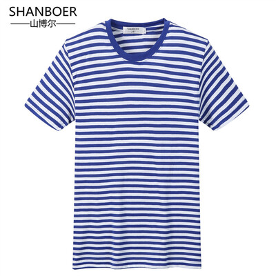 

Striped Mens T-shirt Short Sleeve 2018 Summer Hi-street Oversized Tshirt Cotton Tee Shirts Navy O-Neck T-shirt Mens Clothing