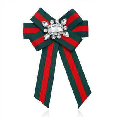 

New Bow Crystal Women Brooches Pins Canvas Fabric Bowknot Tie Necktie Corsage Brooch for Women Clothing Dress Accessories00N00563