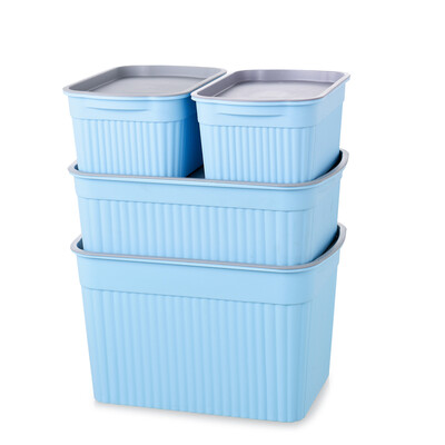 

Revitalizing four-piece storage box vertical pattern light blue Plastic storage box underwear clothes cosmetic storage box dormitory toy storage box CH1441
