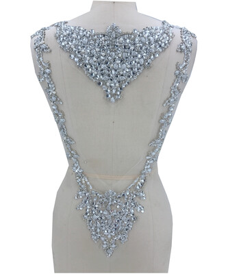

Чистая ручная серебристая шитье на Rhinestones applique на сетчатых кристаллах, обрезка патчей 59 * 34 см для задней одежды