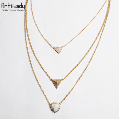 

Artilady 2pcs/set multi layer necklace fashion gold plated natural crystal turquoise necklace for women jewelry party wedding