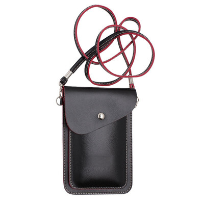 

One Black 2-Layer PU Leather Phone Case Bag Pocket Pouch Sleeve Bag With Strap