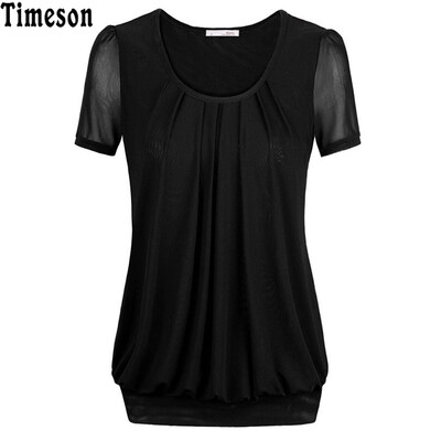 

Timeson Plus Size Chiffon T Shirt Women Short Sleeve O Neck Female T-shirt Tops 2018 Summer Casual Loose Ruched Tee Shirt Femme