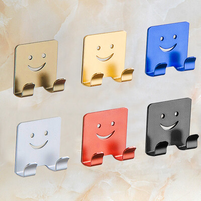 

Yuhuaze space aluminum double row hook smiley face free punch hook bathroom hook hook aluminum alloy seamless wall hook strong hook 8 Pack