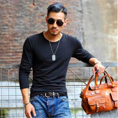 

Mens Wear Fashion V-collar T-shirts Youth Casual Long Sleeves Tops Male Comfortable Cotton Bottoming Shirts