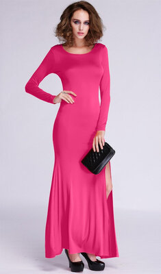 

New Fashion Sexy Evening Dress Long Sleeve Bifurcated Shape Bodycon Party Maxi Prom Dress