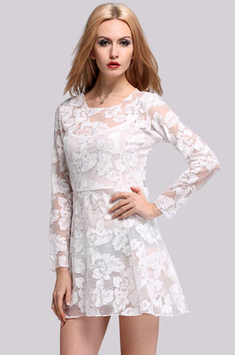 

New Fashion Women Elegant Lace Floral Ladies Slim Sweet Long Sleeve Casual Party Dress