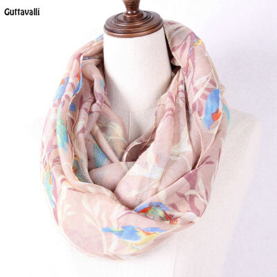 

Guttavalli Women Fresh Shine Animal Birds Ring Shawl Чистая леди Романтические деревья Петля Шарф Мягкая девушка Цветочные шармы Бесконечные шарфы