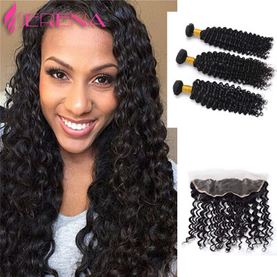 

134 Lace Frontal Closure 7A Peruvian Virgin Hair Deep Wave 4 Bundles Peruvian Deep Wave With Frontal Closure Cheap Human Hair