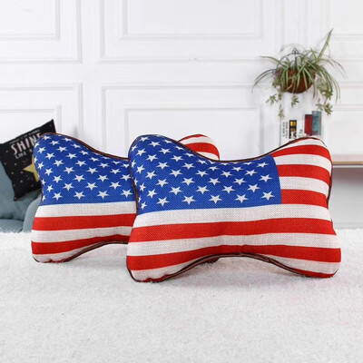 

Car Neck Pillow Flax Printing Memory Cotton Filling Head Pillow America England Flag Eiffel Tower Car Interior Linen 2PCSSet
