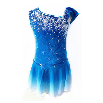 

LIUHUO Figure skating Costume Blue velvet fabric skirt Gradient color Sleeveless style Girls skating dress
