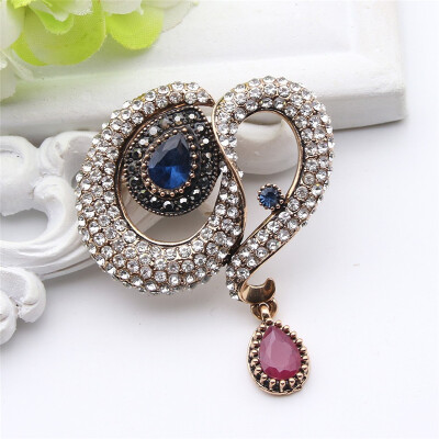 

Luxuries Turkish Water Drop Brooches For Women Jewelry Antique Gold Color Resin Rhinestone Brooch Broches Ladies Ethnic Pins