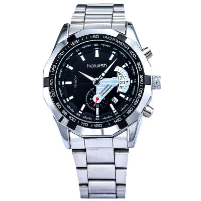 

Harwish Men's Luxury Calendar Steel Strap Automatic Self-Wind Mechanical Watch Navy Bule Silver Wristwatches HW TM815