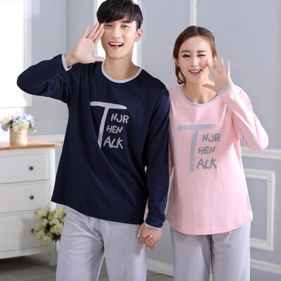 

Arctic cashmere pajamas home service men&women couples pajamas letters pure color cotton can wear long sleeves sets of home clothing suit B541101912-5 female