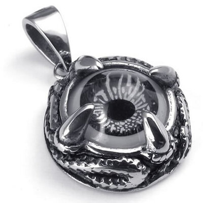 

Hpolw New Design Stainless Steel Casting Black Dragon Claw Men Pendant Orange Color Devil Eye Necklace18-26 inch Chain