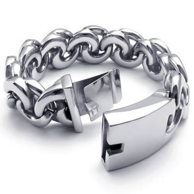 

Hpolw Large Heavy Wide Stainless Steel Biker Mens Bracelet Bangle Color Silver