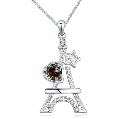 

High Quality Retro Crystal Eiffel Tower Pendant Necklace Austrian Crystal from Swa Elements Heart Collares Women Accessories 20585