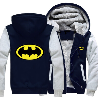 

2018 New USA SIZE Men Winter Autumn Hoodies Batman pattern Fleece Coat Baseball Uniform Sportswear Jacket wool