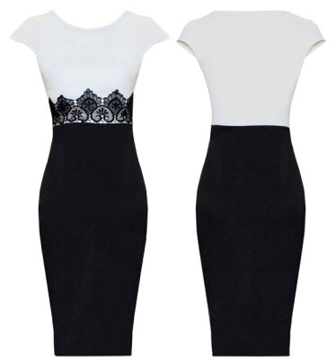 

Womens Celeb Style Lace Stitching Bodycon Shift Monochrome Ladies Pencil Dress