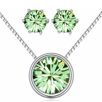 

Austrian Crystal Round Pendant Necklace Stud Earrings Set For Women Jewelry Set MotherS Gift